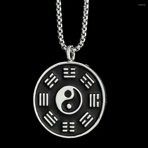 Pingente colares de aço inoxidável yin yang círculo colar chinês feng shui tai chi bagua encantos sorte segurança e paz jóias presente