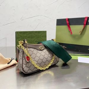 Tasarımcı çanta kadın omuz çantaları kız hilal ayı çanta markası lüks bayan çilek mektupları hobo ayarlanabilir kırmızı ve yeşil omuz kayışları çanta cüzdanı 06#