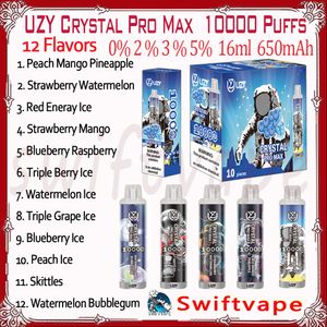Uzy Crystal Pro MAX 10000 Puf Puf Tek Kullanımlık E Sigara 650mAh Şarj Edilebilir Pil 12 ML 0% 2% 3% 5% 10K Puflar Vaps Pen Başlangıç ​​Kiti Otantik Toptan