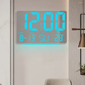 Настенные часы TS-5310 Цифровые часы RGB Зеркальный будильник с большим экраном 5 передач Регулируемая яркость с отображением даты/недели/температуры