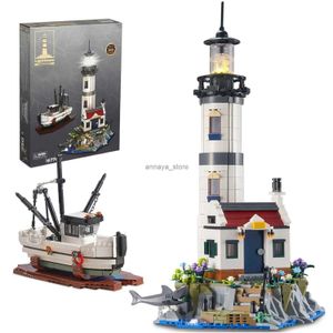 Model Building Kits 1677PCS Electric Lighthouse Building Blocks Fisherman Rescue Boats Lighthouse Model Bricks With Light Kids Toys Christmas GiftsL231216