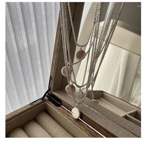 Ожерелья с подвесками из стерлингового серебра S925, сверкающее жемчужное ожерелье на пуговицах, гладкая блестящая цепочка на ключицу