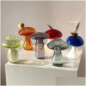 Vases Glass Mushroom Flower Decoration Desktop Living Mini Ornament Room Bottle Transparent Creative Vase Drop Delivery Home Garden Dhutf