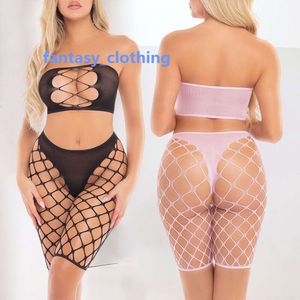 Vendita all'ingrosso sexy pantaloncini da bici a rete set tubo maturo lingerie erotica rete top e collant discoteca esotica bodystocking sexy body