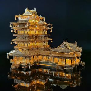 3D Bulmacalar Metal Okyanus Pirinç Bulmaca Yuejiang Tower DIY Lazer Montaj Model Kitleri Jigsaw Oyuncakları MMZ002 231219