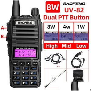 Walkie Talkie Baofeng Uv 82 Real 8W 5W Ham Radio Comunicador Dual Ptt Long Range Two Way Портативные FM-любительские Cb-станции Drop Delive Dhdzu