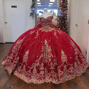 2024 Роскошные красные платья принцессы Quinceanera с золотыми аппликациями и бусинами вечернее платье из тюля Элегантное милое платье для детей 15 16 лет