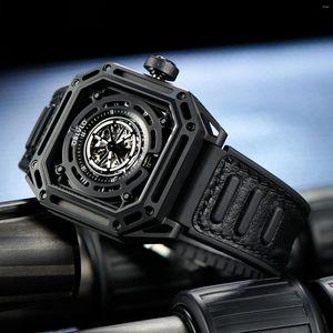 Наручные часы OBLVLO, полностью черные креативные мужские часы с автоподзаводом, механические, автоматические, с сапфировым стеклом, водонепроницаемые, 50 м, квадратные светящиеся часы