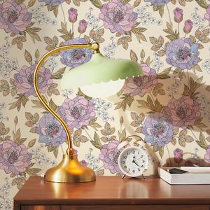 Elegante carta da parati floreale viola Fiore giallo Buccia e bastone Decorazione della parete in PVC Adesivo in vinile per soggiorno 231220