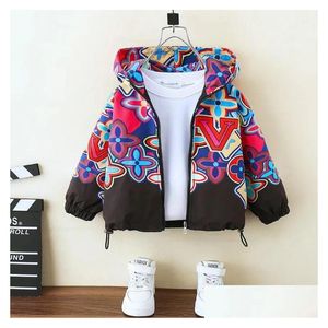 Jackets L300 Kids Designer Jacket Windbreaker Baby Boy Girl Spring Red Print Hooded Children Coat Drop Delivery Maternity Clothing Out Dhy0M