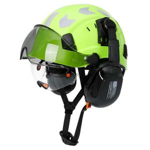 Climbing Helmets Safety Helmet With Visors Built In Goggles Earmuff Noise Reduction Stickers For Engineer ABS Hard Hat ANSI Industrial Work Cap