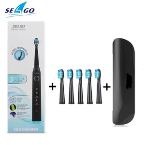 Cleanrance Fiyat Seago SG507 Yetişkin Zamanlayıcı Fırçası için Sonic Elektrikli Diş Fırçası USB Yedek Başlıklı Şarj Edilebilir Diş Fırçası 231220