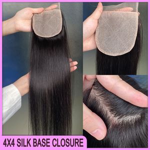 Гламурные 100% необработанные натуральные человеческие волосы 4x4 с шелковой основой, 1 шт., натуральный цвет, шелковистые прямые волосы для наращивания