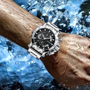 Bilek saatleri iş sporları su geçirmez çelik kasa kol saati erkekler aydınlık takvim kuvars moda saat