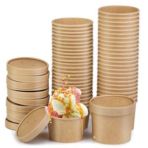 Tek kullanımlık kaplar 20pcs çorba fincanları kağıt kraft kaplar kaseler tek kullanımlık porridgelidler fincan karton teftiş 231219