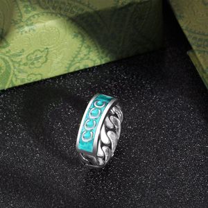 Kadın Tasarımcı için Mens Bant Yüzükleri Gümüş Yüzük Mavi Emaye Hip Hop Men Range Party Mücevher Kadınlar 925 Sterling Love Çift G Rings 2667