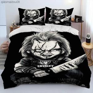 Setler Korku Film Karakter Chucky Test Seorter Bedding Set Nevresim Kapak Yatak Seti Yorgan Kapağı Kılıf Kral Kraliçe Boyut Seti L230704