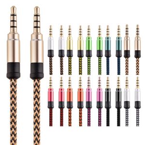 Nylon Jack Aux Cable Audio Cable Male to masculino Kabel Gold Plug Car Cord Aux para iPhone Samsung Xiaomi ZZ
