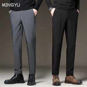 Calças de brim masculinas calças de terno de negócios fino escritório elástico cintura grossa preto cinza calça clássica calças coreanas masculinas plus size 27-38 40 42 231220