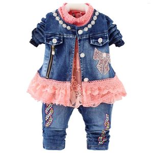 Conjuntos de roupas 0-3y primavera outono infantil bebê menina roupas criança denim camiseta vestido tops jaqueta e jeans