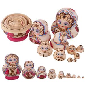 Bebekler 10 adet Set Rus Matryoshka Yuva Oyuncak Boyalı Ağaçlar Ahşap 230829 Damla Teslimat Dhylk