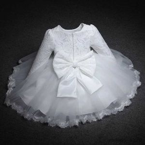 Mädchenkleider Langarm Kleid für kleine Mädchen Hochzeit Neujahrs -Party -Lace Bow Kids Weihnachtskleider Infant 1st Pink Birthday Prinzessin Taufe Kleid