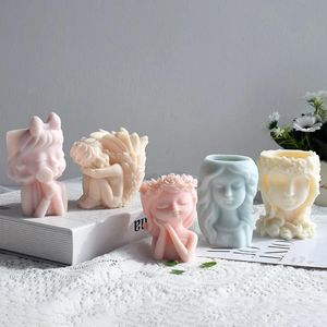 Candles Candles Silicone mold cute girl flower pot concrete resin plaster candle crystal epoxy DIY handmade crafts decoration Vase Mold 23