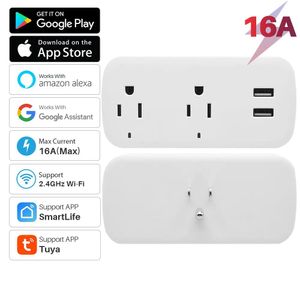 Plugs 16a Us Tuya Smart Wifi Plug Socket 2 Outlets 2 Usb Ports with Timing Smart Life App Remote Control Works with Alexa Google Home
