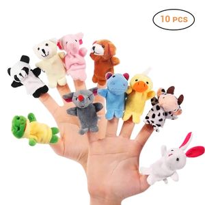 10pcsset karikatür hayvan parmak kukla bebek peluş oyuncaklar çocuklar için güzel çocuklar lehine bebekler vingerpoppetjes 231220