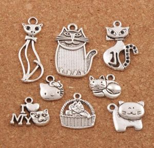 140pcslot karışımı kedi hayvan cazibesi boncuklar antik gümüş koltuklar mücevher bulguları diy bileşenleri lm43 lzilver3614648