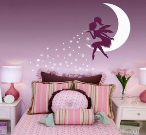 Yoyoyu peri ay duvar çıkartmaları kızlar için oda pixie toz yıldızları çıkartmalar çocuk hediye kreş çıkarılabilir modern duvar diy ZW290 2103083995938