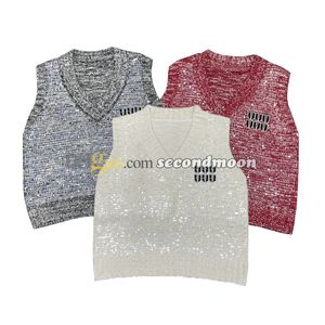 Shiny Sequin Vest Women V Neck Vests Designer Casual Style Knitwear Sleeveless Knitted Outerwear