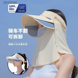 Wide Brim Hats Bucket Hats Sunscreen hat Women's men's cycling Sun hat Neck protection mask Outdoor air top multi-function sun hatL231221