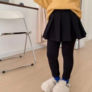 Pantolon çocuk giyim sahte iki culottes 2023 Sonbahar Kızlar Kore tarzı düz renkli prenses rahat basit tatlı moda pantolon