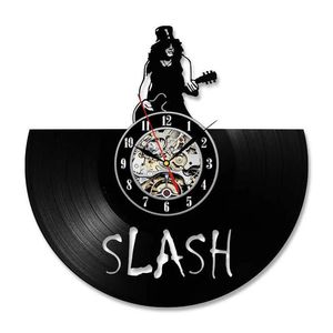 Relojes Relojes de pared Guns N Rose Slash Reloj de pared con disco de vinilo Tema musical Pegatinas 3D Banda de rock Reloj de vinilo Reloj de pared LED Diseño moderno H