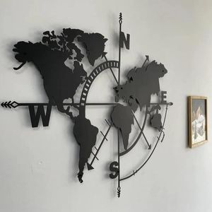 Çıkartmalar Dünya Haritası Duvar Sanat Metal Pusula Tasarımı Ev Ofis Sınıfı ve Oturma Odası Ev Aksesuarları İçin Asılı Duvar Dekorasyonu