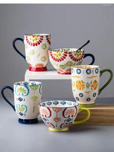 Кружки креативная керамическая кружка большой емкости с росписью в европейском стиле для гостиной овсяная чашка для завтрака бытовая большая питьевая