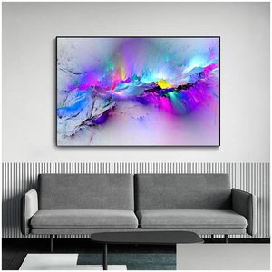 Gemälde abstrakte Farbspritzer -Hintergrundposter und Drucke verträumte dynamische dynamische Leinwand Malkunstbildbild für Wohnzimmer Home Dro DH8BQ