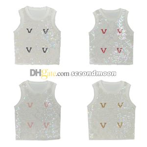 Sequin Letter Tanks Top Women Crew Neck Vest Party Shiny Knits Vests Designer Floral Print Vest