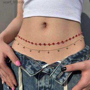 Jóias de corrente de barriga de biquíni da cintura para mulheres para mulheres Red Strass de boate Chant Chaist Sweet Romantic Moda BO Acessórios de Roupas de Cadeia