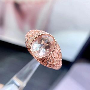 Küme halkaları doğal pembe morganit gümüş yüzük ofis için katı 925 7mm 9mm 2ct 3 katmanlı 18k altın kaplama