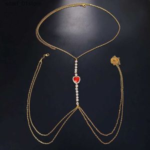 Bel zincir kemerleri rave kırmızı kalp kristal kolye bel göbek zinciri seksi rhinestone bo zincir göğüs takı kadınlar festival kıyafeti aksesuarları 231221