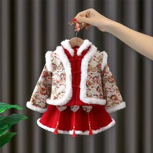 Kız tang takım elbise Çin yılı toddler kız bebek için geleneksel elbise güzel çiçek desen 231221