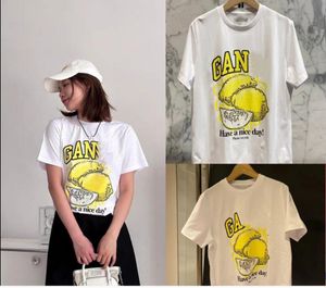 2024 Yeni Tasarımcı Gan Ni Gömlek Sıradan Güzel Günler Baskılı Limon Aşk Kulübü Pamuk Gevşek Moda Kadınlar İçin Kısa Kol Tişörtlü Tees Teats