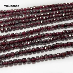 Toptan Doğal 4mm02 Kırmızı Garnet Yüzlü Kare Gevşek Boncuklar Mücevher Yapımı Diy Bilekler Kolye Mikubeads 231221