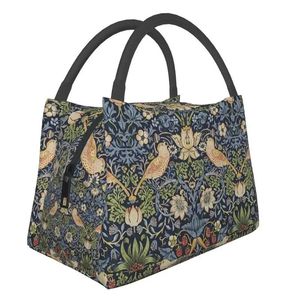 Çantalar William Morris Çilek Hırsızı Desen Yalıtımlı Öğle Yemeği Çantası Kadınlar için Taşınabilir Vintage Tekstil Soğutucu Termal Bento Kutusu