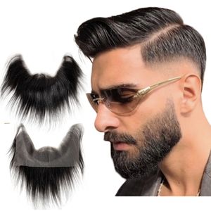 6 inches Straight Indian Virgin Human Hair Replacement 1b10# Black Mixed White Hair 7x22cm Lace Beards for Men