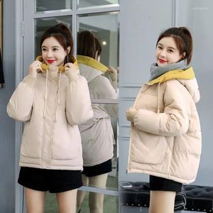 Trench feminina casacos de outumn jacket curto algodão com capuz de inverno acolchoado feminino coreano Puffer solto parkas feminino fora roupas