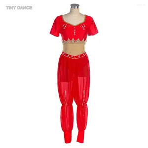 Sahne Giyim Kızlar Kadın Bir Parçası Kostüm Bale Dans Kısa Kollu Spandeks Üstü Çıplak örgü Bel Uzun Pantolon Performans 22546