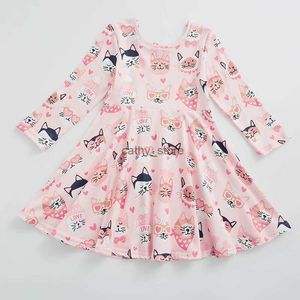 Kız Elbiseleri Girlymax Bahar Bebek Çocuklar Çocuklar Seviyor Kalp Kedi Gökkuşağı Baskı Diz Uzunluğu Kısa Kol Süt İpek Dressl231222